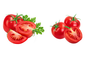 Tomato half and slice isolated on