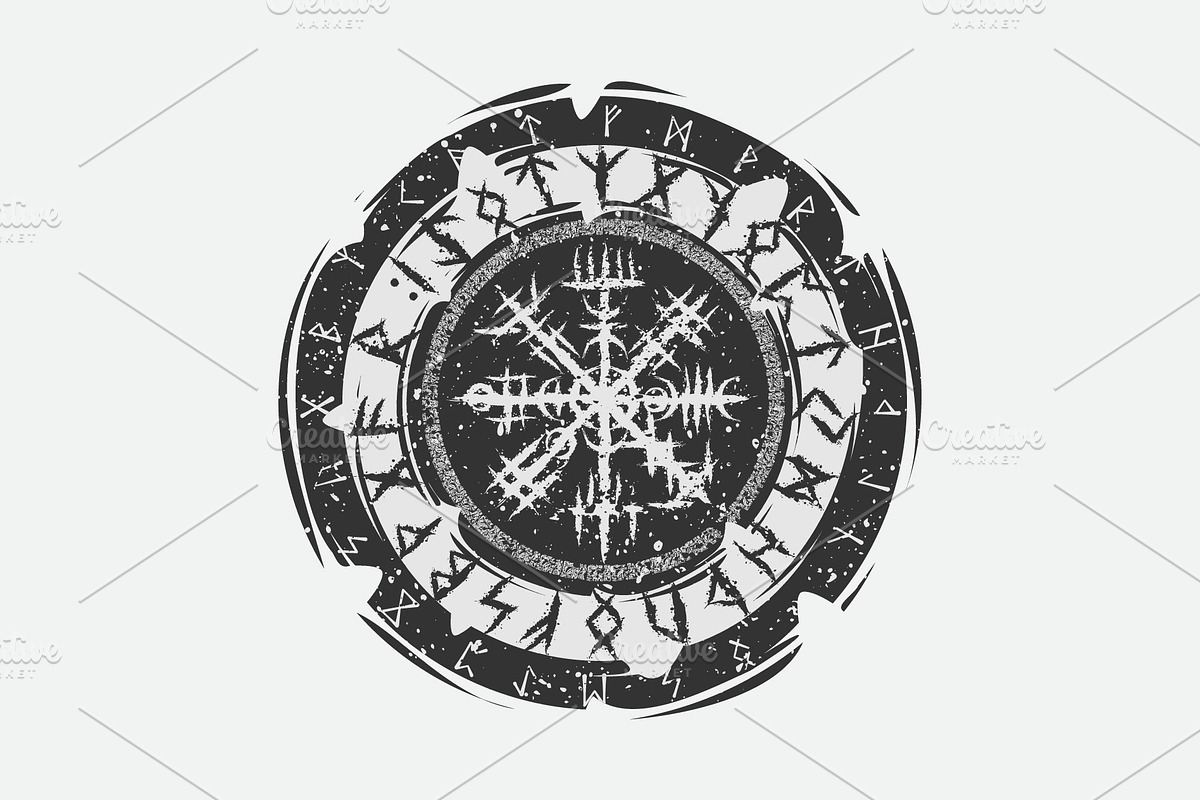 Viking Vegvisir rune dark circle, an Object Graphic by LongQuattroArt