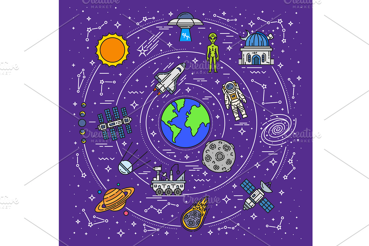 Line galaxy landscape stars, a Technology Illustration by Vector Tradition
