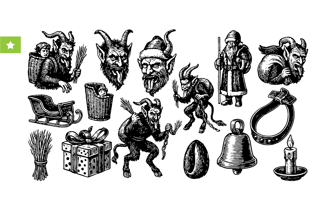 Krampus Christmas Vintage Set, an Object Graphic by RT Studio