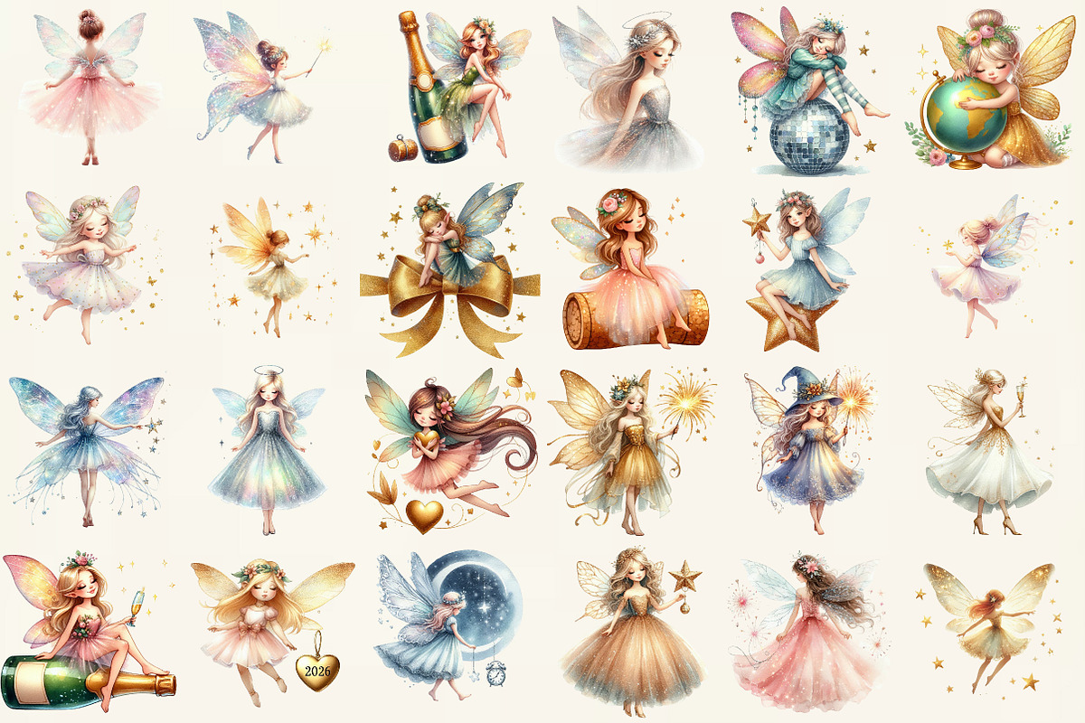 New Year Fairy Girls Clipart, an Illustration by DreamCafeArt (Photo 2 of 6)