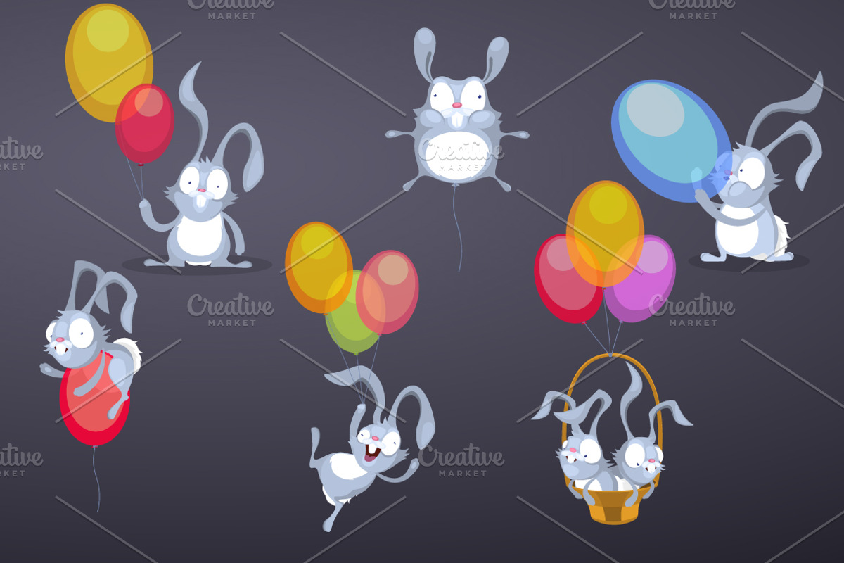 Easter Rabbits with Easter balloons, an Animal Illustration by yuanden graphics (Photo 4 of 4)