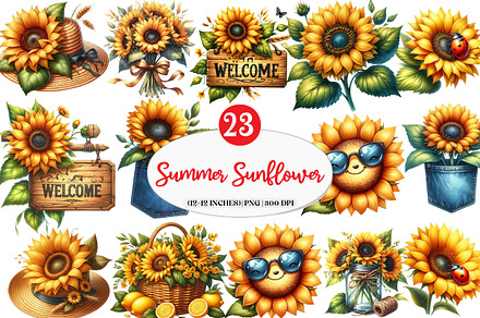 Watercolor Summer Sunflower Clipart