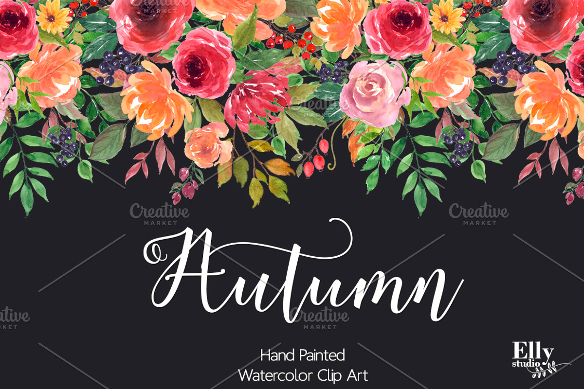 Autumn - Watercolor Flower Clip Art, an Illustration by Elly Studio (Photo 4 of 6)