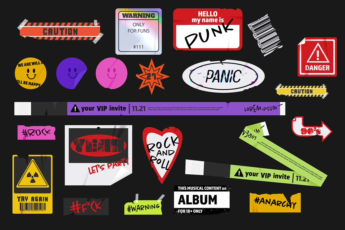 The punk stickers set with texture, a Texture Illustration by Debar's Shop (Photo 2 of 7)