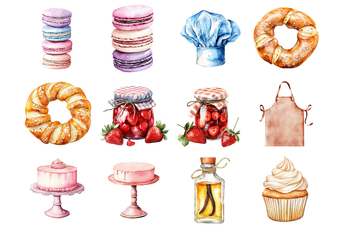 Watercolor Bakery Cooking Clipart, a Seasonal Illustration by CitraGraphics (Photo 2 of 5)