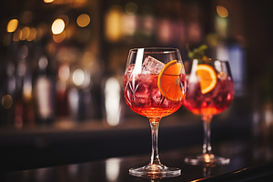 Alcohol cocktail in wineglass on bar table, a Food & Drink Photo by AlyaAnd