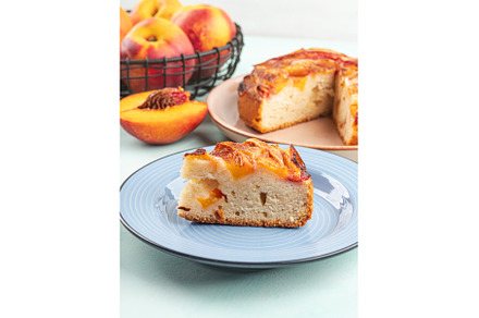 Piece of nectarine peach cake on