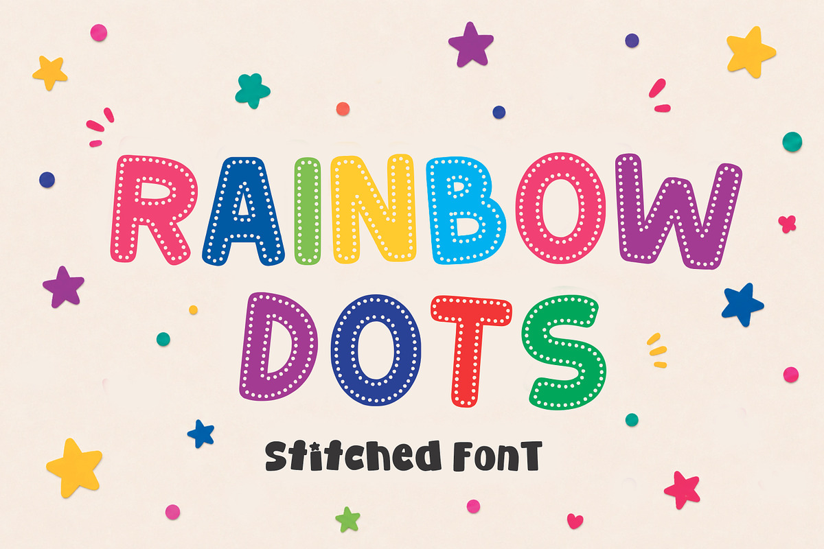 Rainbow Dots - Sticker Font, a Handwritten Font by Mozatype (Photo 1 of 10)