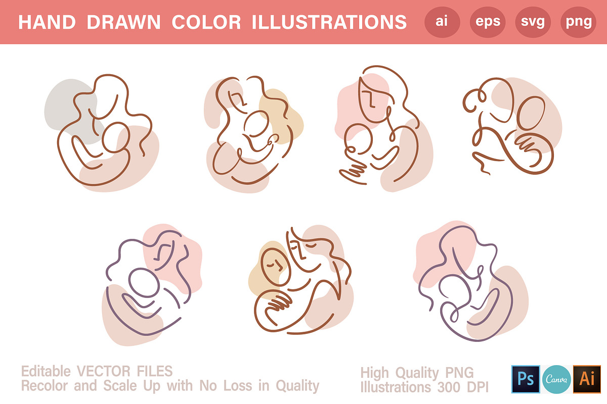 Mother and Baby Vector Pack +SVG, a Graphic by Katrinelly (Photo 4 of 11)