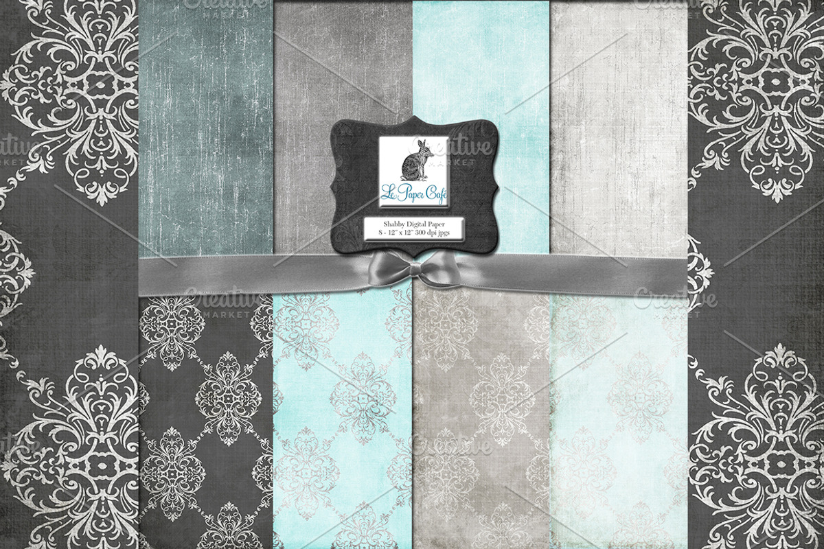 Teal & Gray Damask Backgrounds