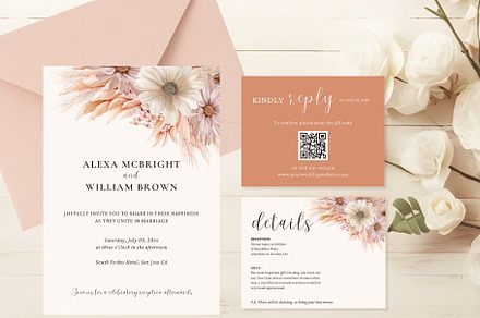Boho Theme Wedding Invitation Layout