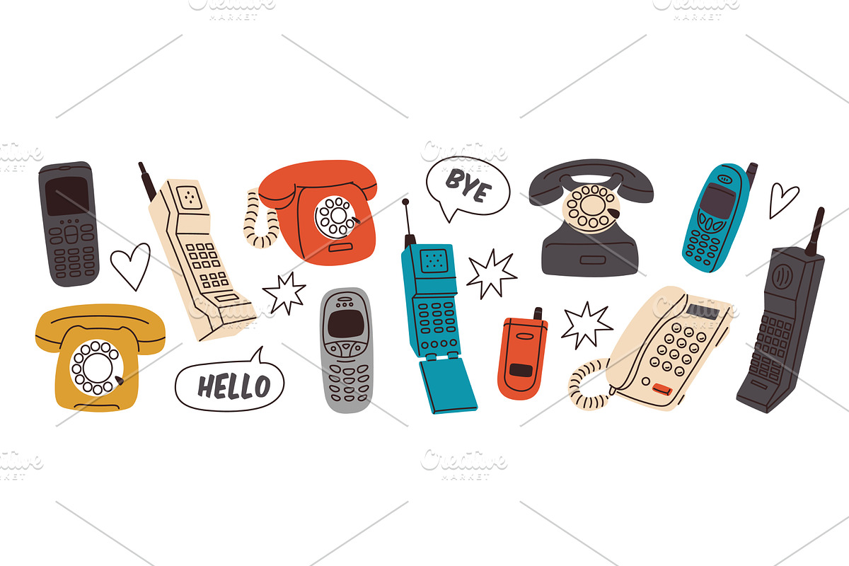 Retro phones. Vintage electronic, an Object Illustration by YummyBuum