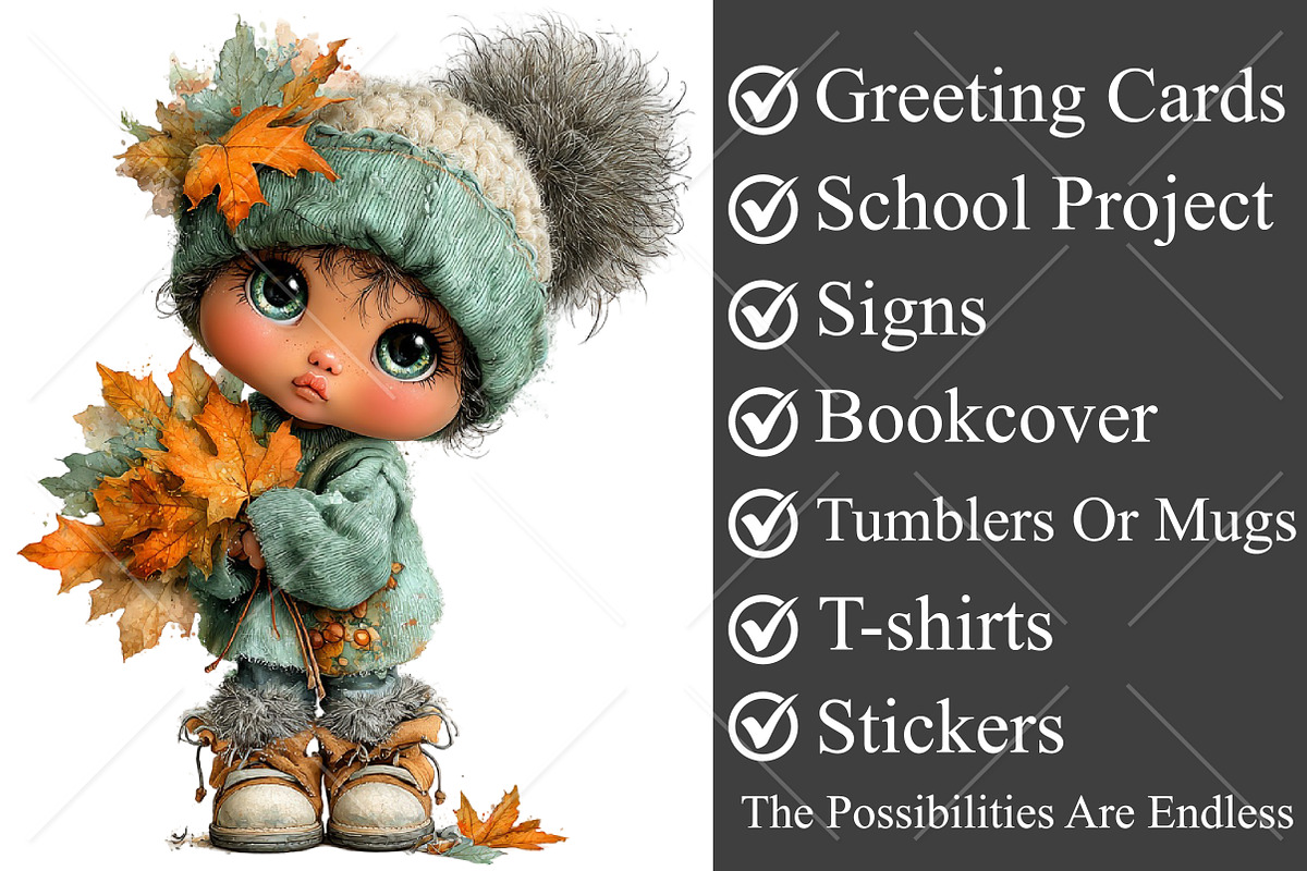 Whimsical Fall Autumn Kids Clipart, a Seasonal Illustration by Canvas Craft (Photo 3 of 10)