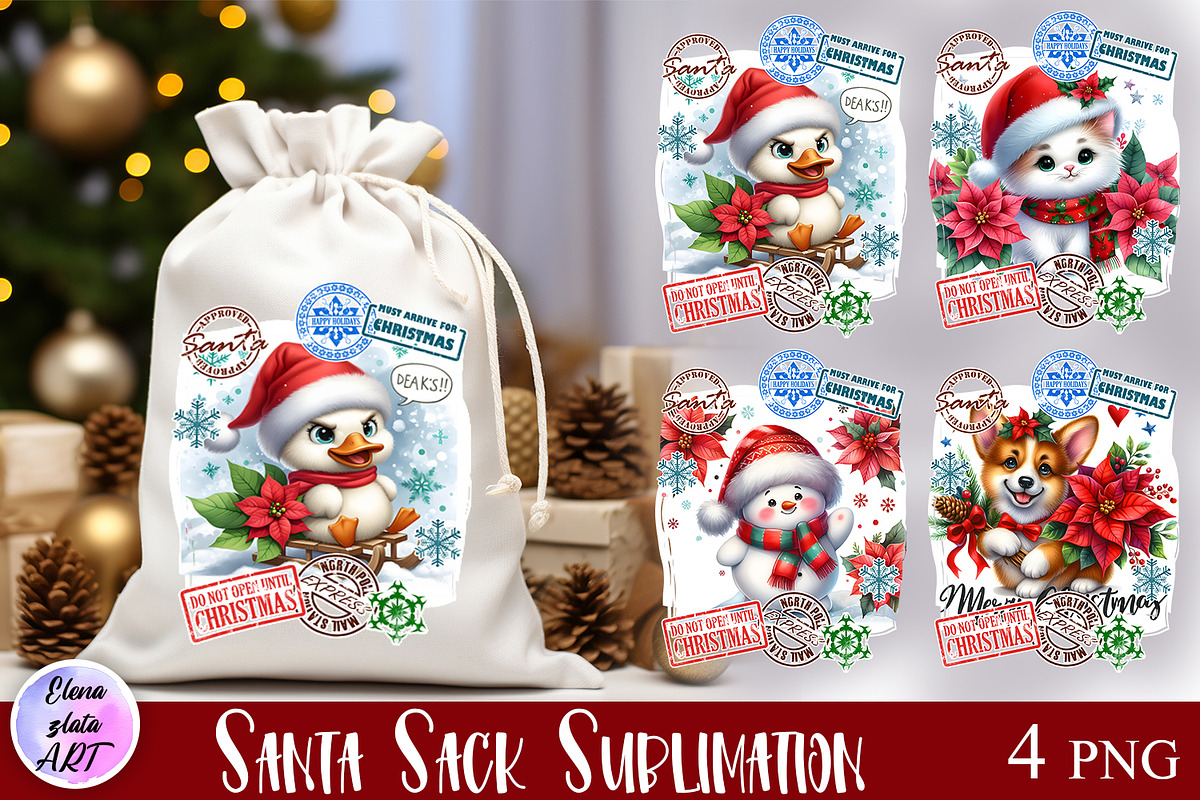 Christmas Santa Sack bundle, an Animal Illustration by ElenazlataArt (Photo 10 of 10)