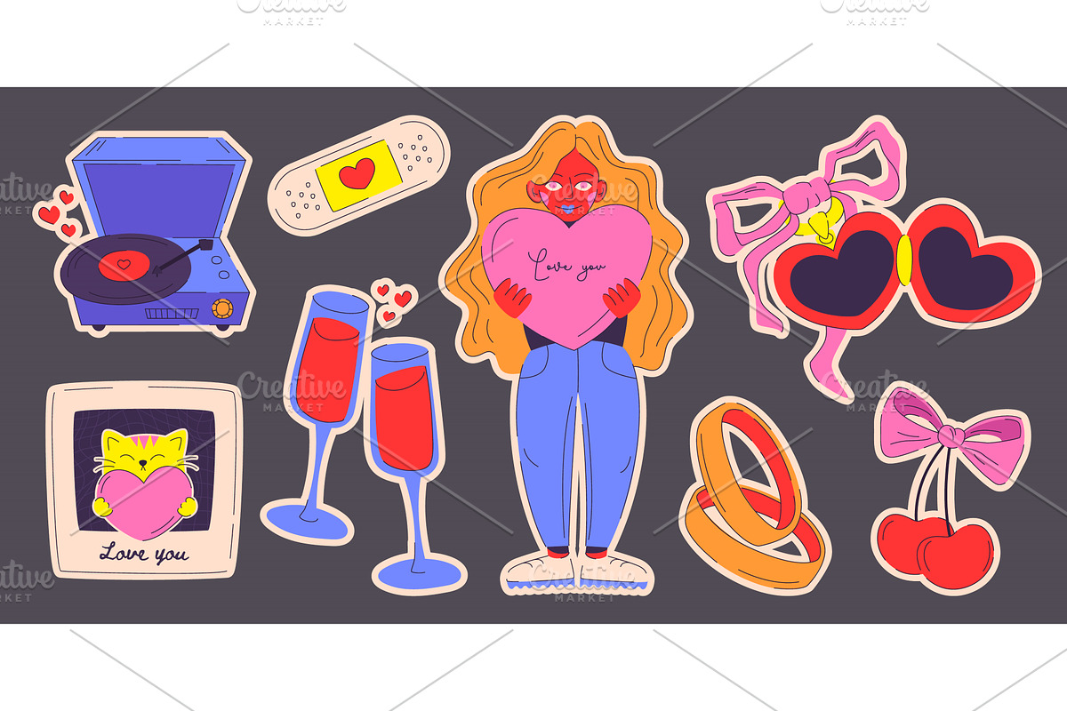 Valentine day doodle set with, an Illustration by art PVP - market