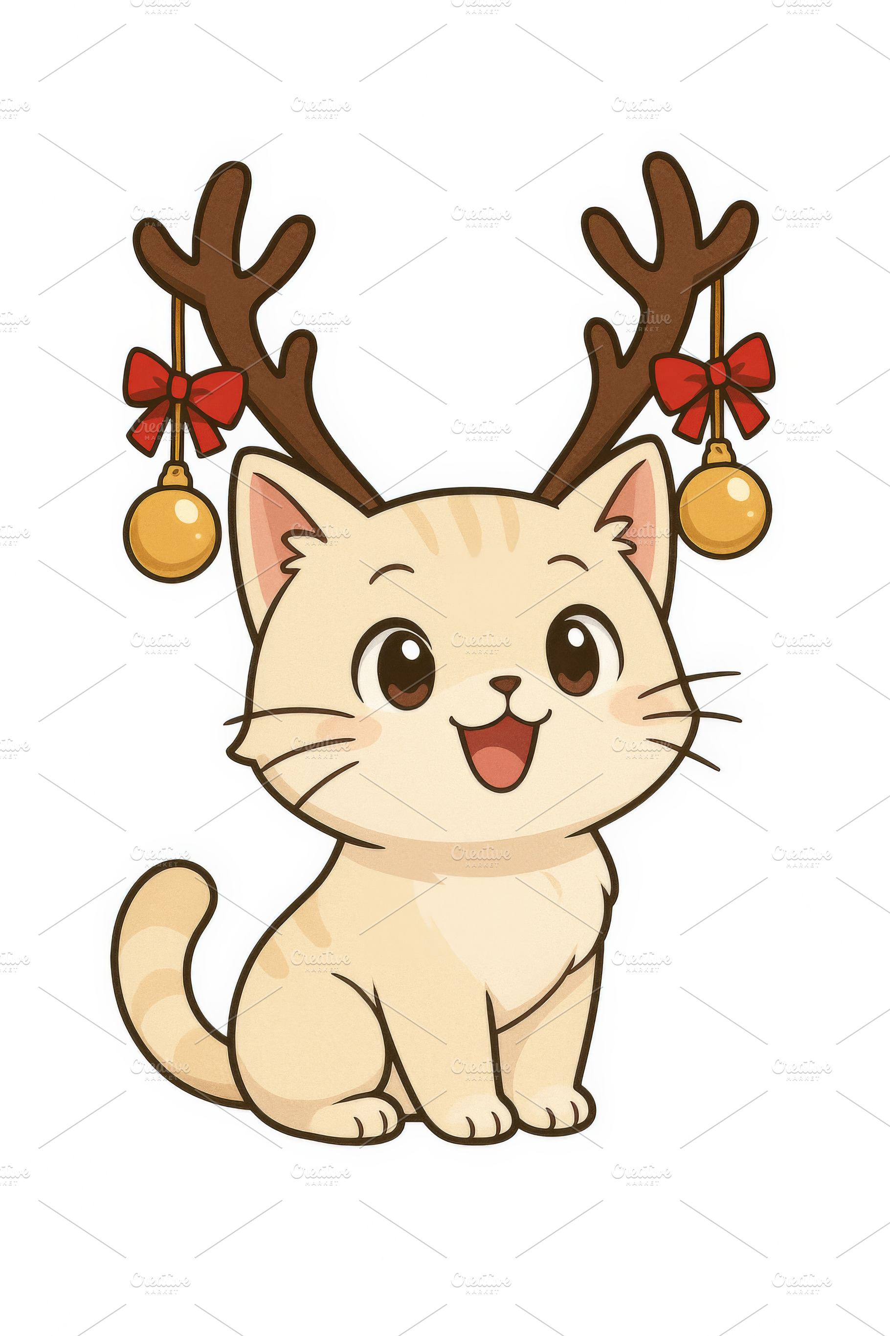 Cute anime cat with reindeer antlers, a Photo by Dvoevnore photos