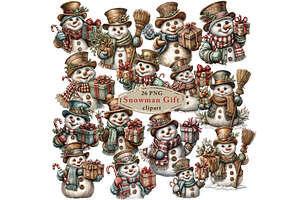 Snowman With Gift Clipart PNG