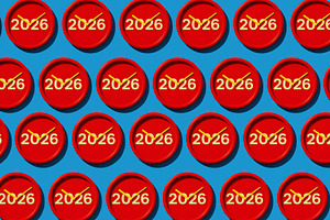 red 2026 clocks in rows pattern, generative AI, a Photo by Nito