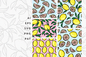 Brushed lemons vector pattern set