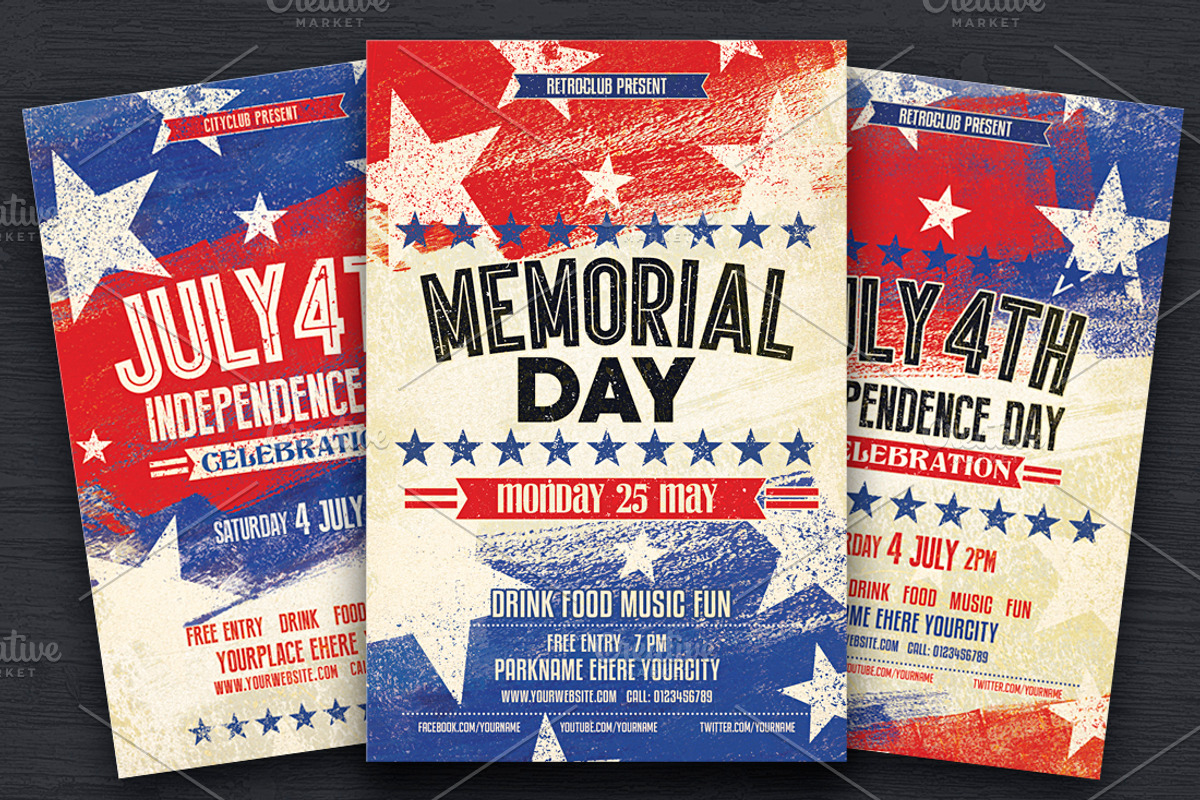 July 4th & Memorial Day Flyers, a Flyer Template by DesignWorkz