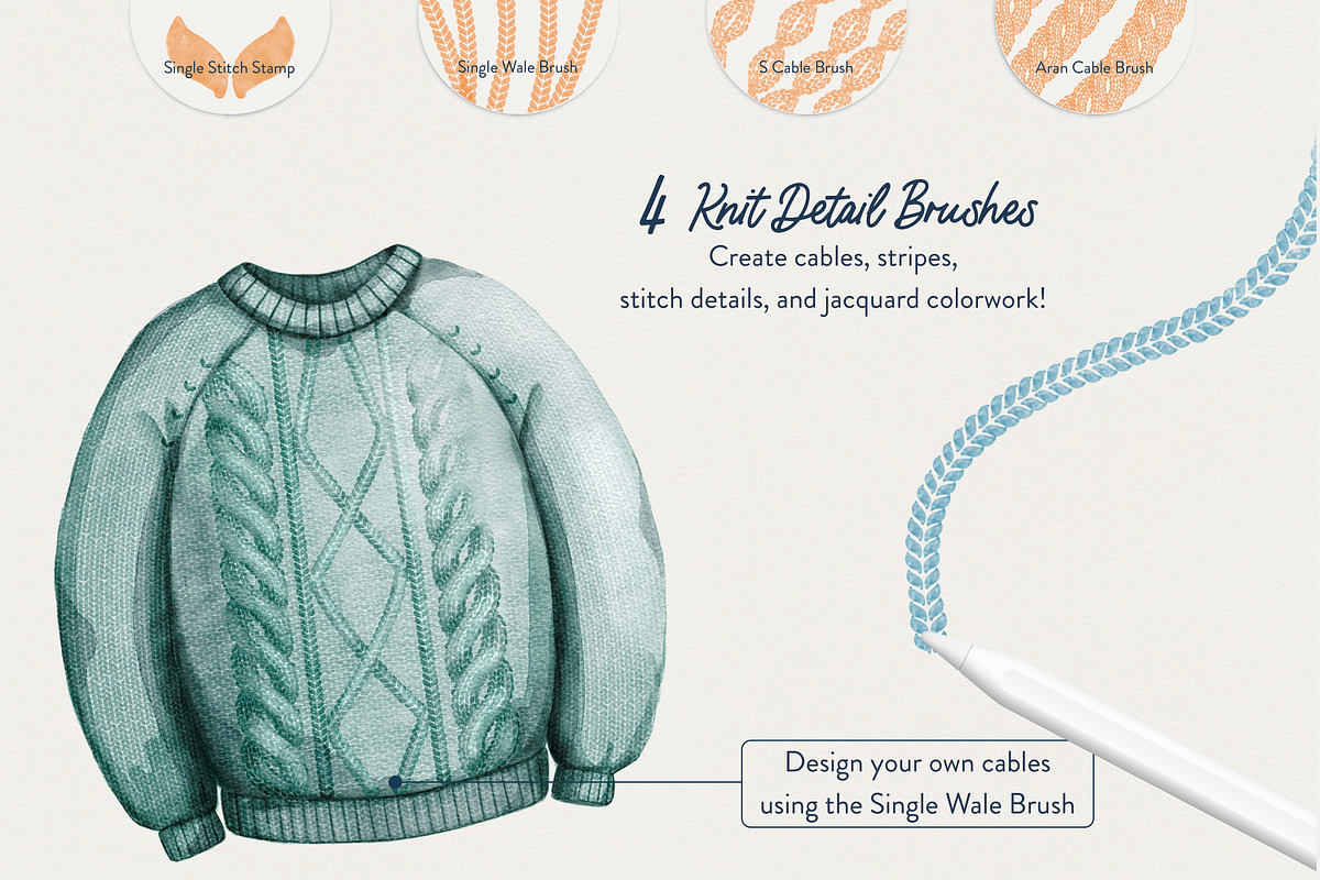Sweater Knit Brushes For Procreate, a Brush Add-On by Wooly Pronto (Photo 8 of 11)