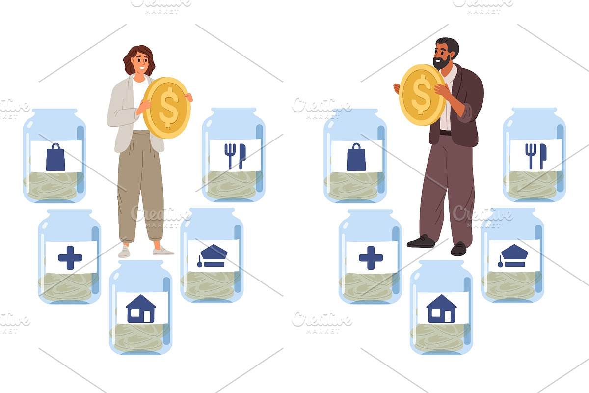 Man and woman allocate money for, a Finance Illustration by Vectorbuum (Photo 1 of 3)