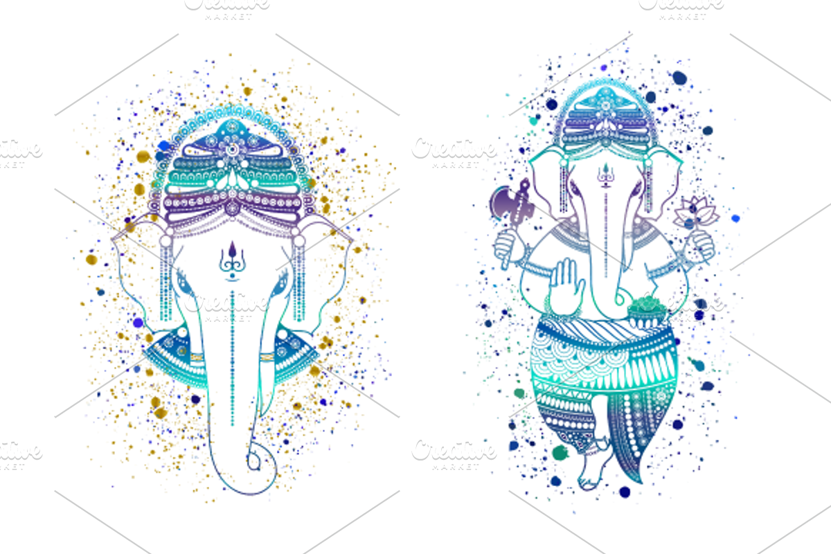 Shri Ganesha. Watercolor, gold, ink., a Decorative Illustration by Marina Demidova (Photo 4 of 5)