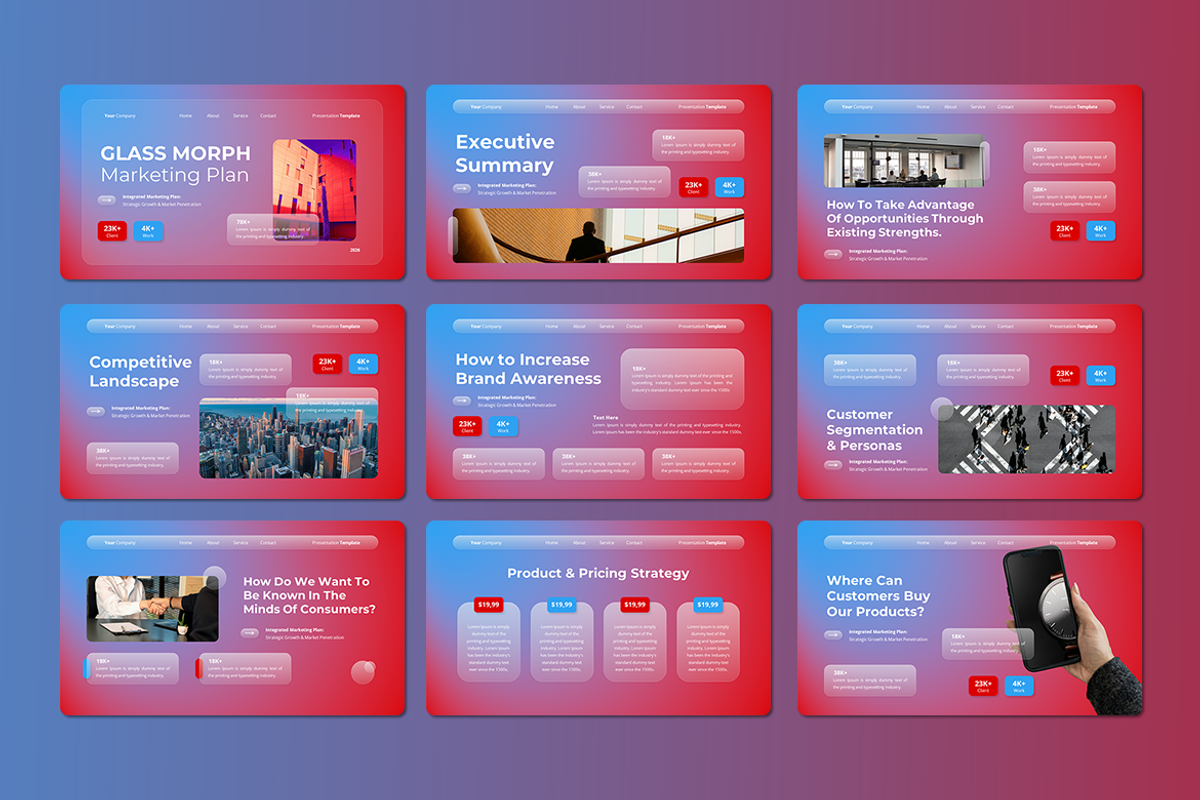 Glass Morph Marketing Google Slides, a Presentation Template by QR Design Studio (Photo 2 of 3)
