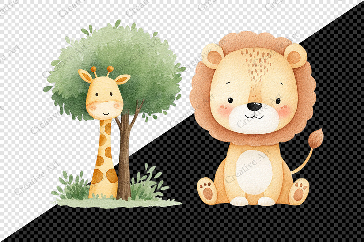 Safari Animals Watercolor Clipart, an Illustration by Creative Art (Photo 8 of 10)