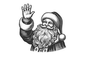 Santa Claus waving engraving vector, an Illustration by AlexArt