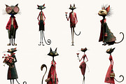Watercolor Whimsical Cat Clipart, an Animal Illustration by BusyDaydesign (Thumbnail 2 of 9)