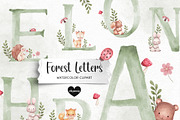 Woodland Watercolor Alphabet Clipart, an Illustration by Gau Silva Studio (Thumbnail 1 of 6)