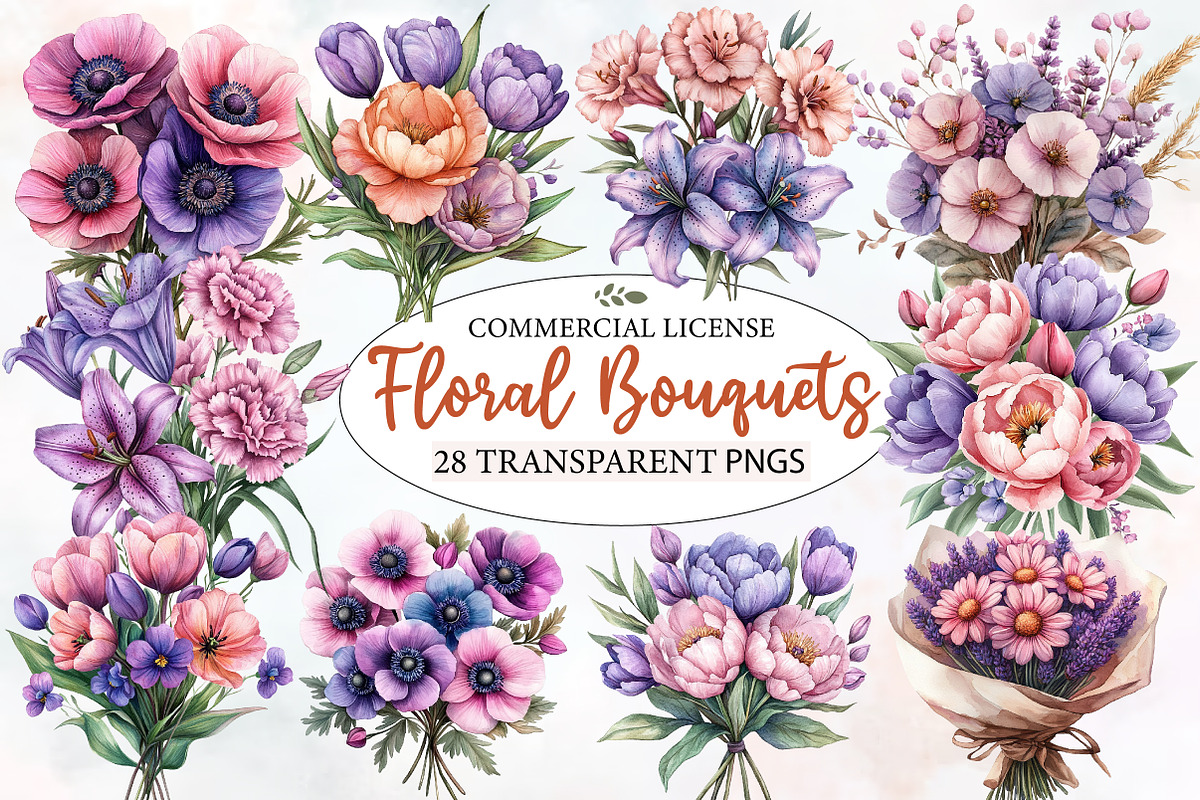Pink Purple and Floral Bouquets, an Illustration by Designworld (Photo 1 of 7)