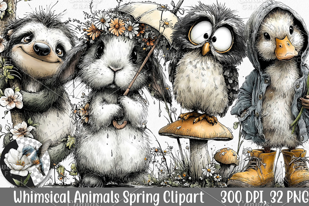 Whimsical Animals Spring Clipart PNG, an Illustration by Canvas Craft (Photo 1 of 7)