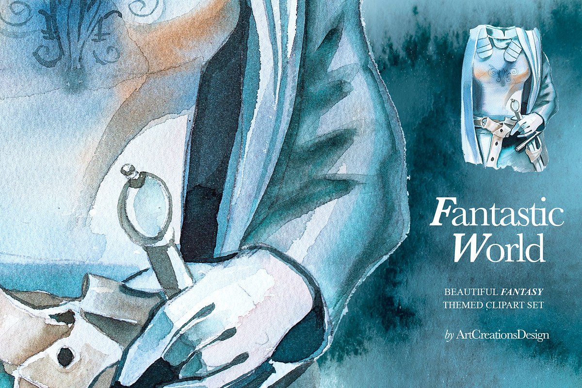 Watercolor Fantastic World Clipart, a Person Illustration by ArtCreationsDesign (Photo 9 of 23)