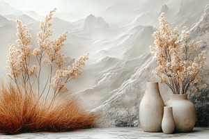Decorative vases and dried flowers i, a Photo by Tanuart