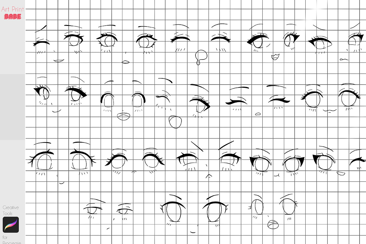 Procreate Chibi Faces Guides Stamps, a Brush Add-On by ArtPrintBabe