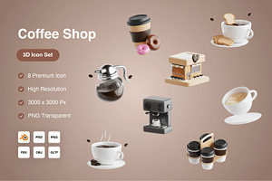 Coffee Shop 3D Icons Set, a Food & Drink 3D Model by Kmg Design