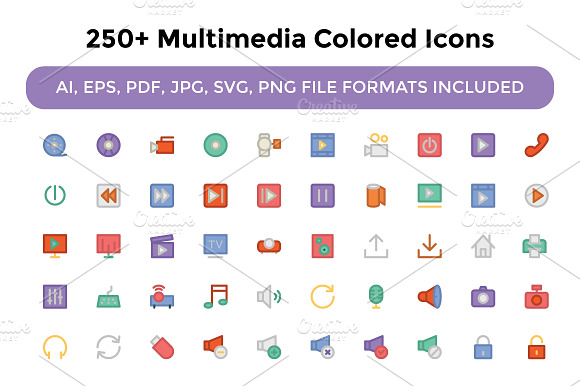 250 Multimedia Colored Icons