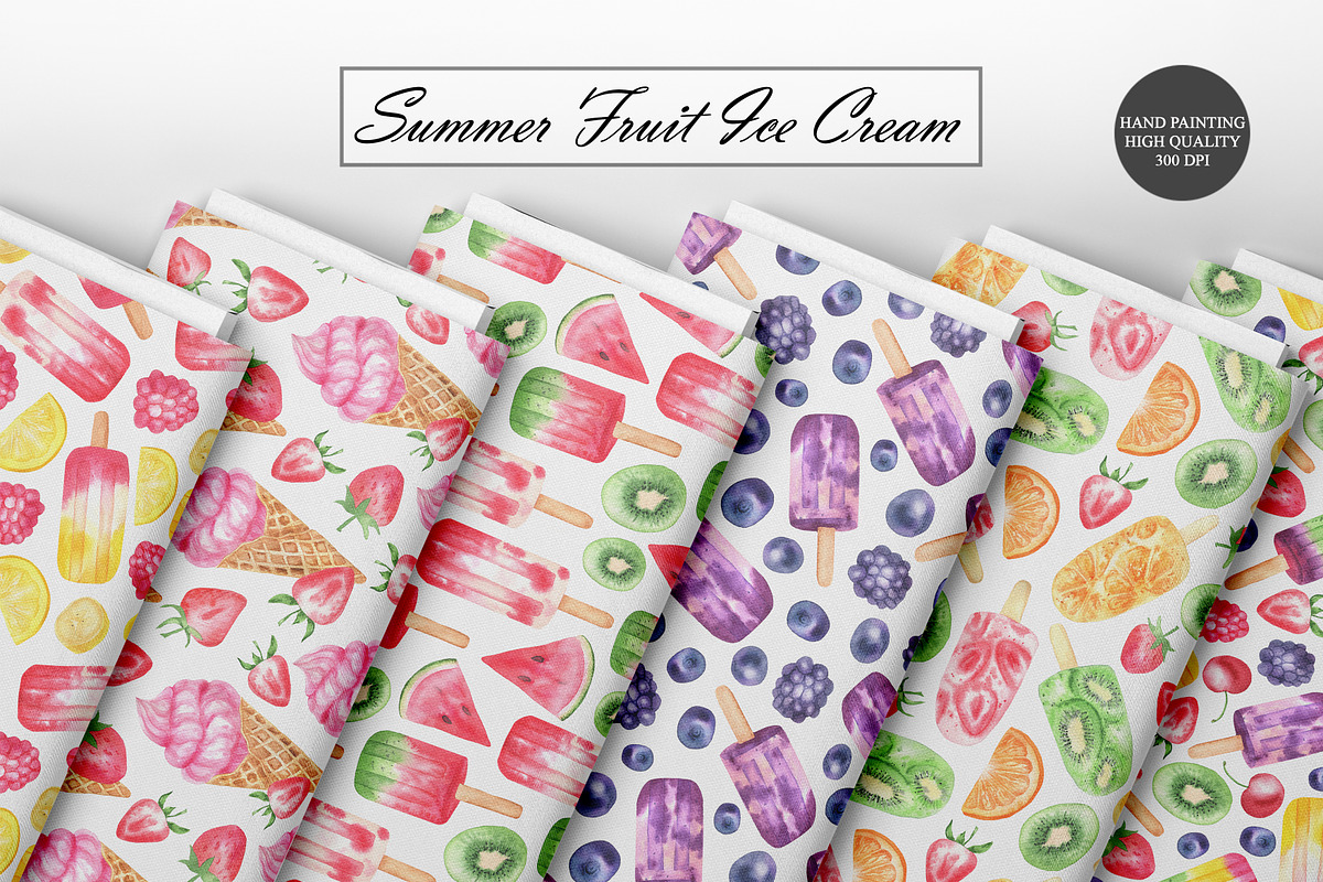 Fruit Ice Cream Seamless Patterns, a Food Illustration by OlDm_Shop (Photo 9 of 10)