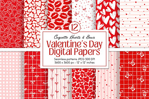 Red Hearts Valentines Day Papers