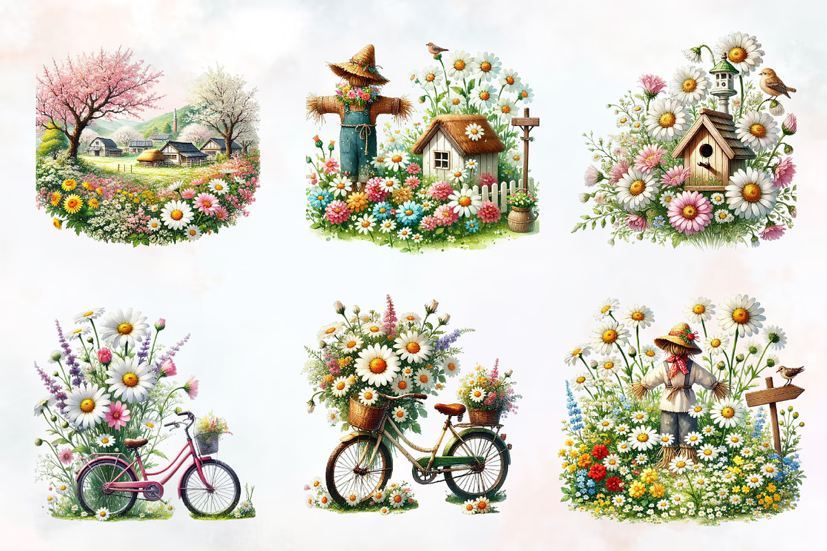 Spring daisy farm clipart, an Illustration by RobertsArt (Photo 5 of 7)