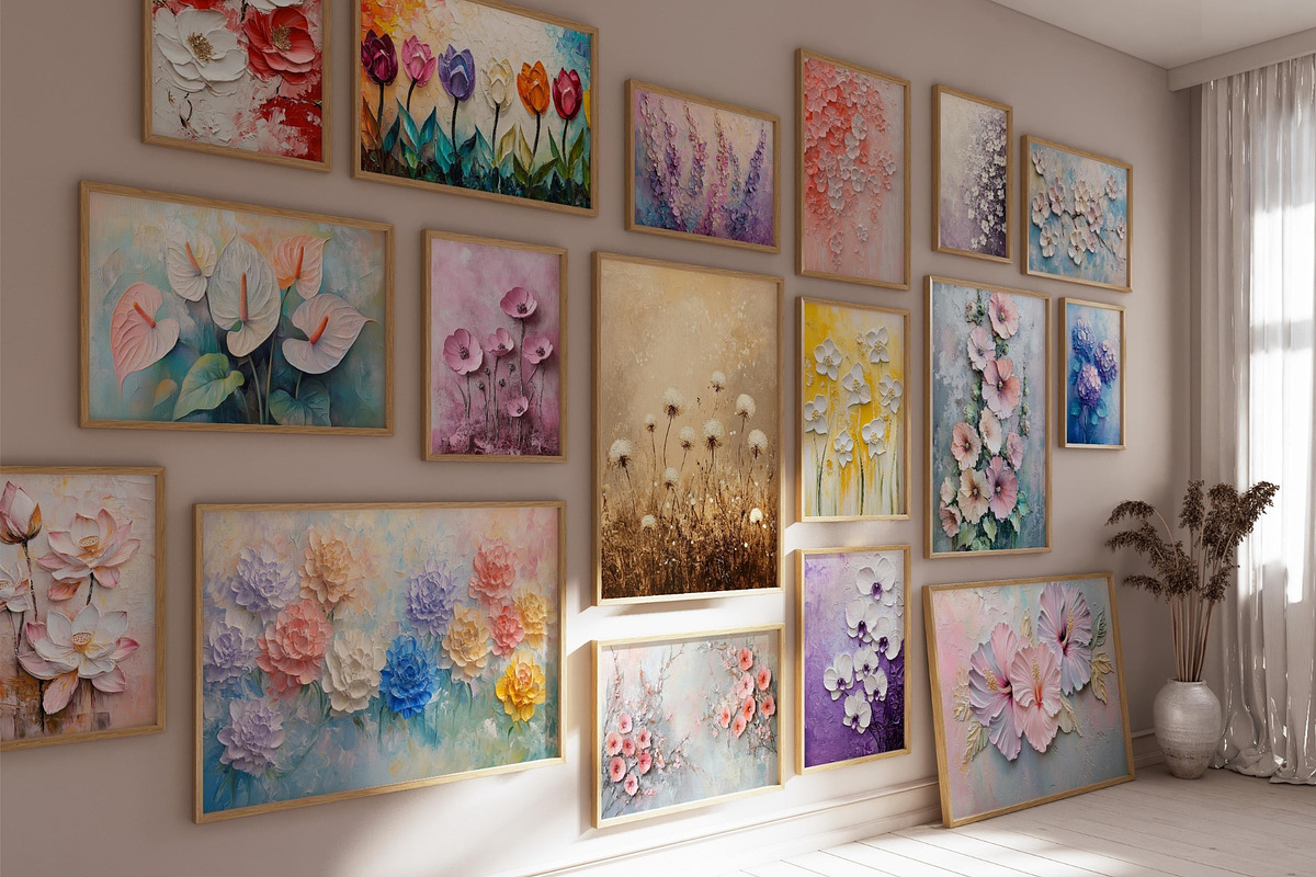 Textural Floral Wall Art Collection, an Illustration by PrintablesByFranklyn (Photo 1 of 10)