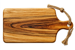 Wooden cutting board with rope handl, a Photo by Pixeness Studio