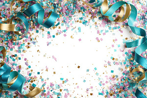 Festive confetti and ribbons celebra, a Photo by Pixeness Studio