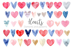 Watercolor Hearts Cliparts, Patterns