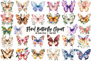 Floral Butterfly Clipart, an Illustration by Libby Wishes