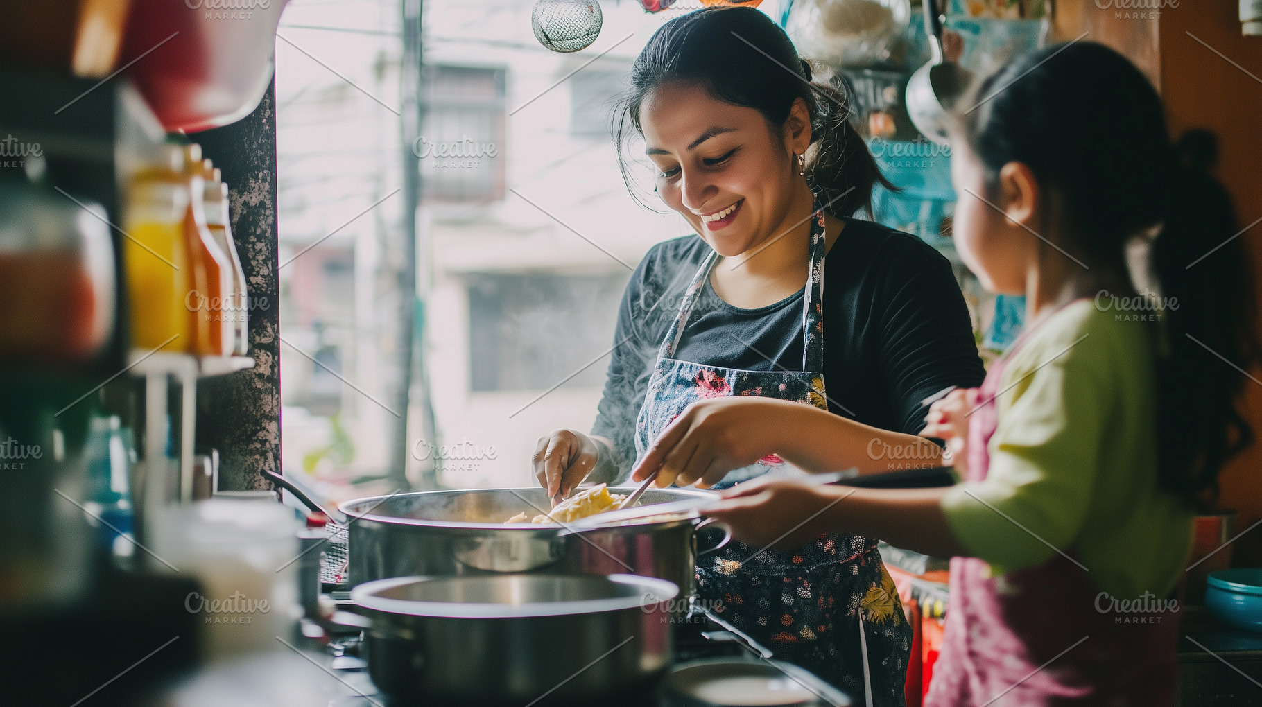 Immigrant woman cooking dinner with, a Person Photo by MistyDay