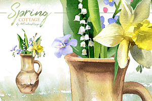 Watercolor Spring Cottage Clipart